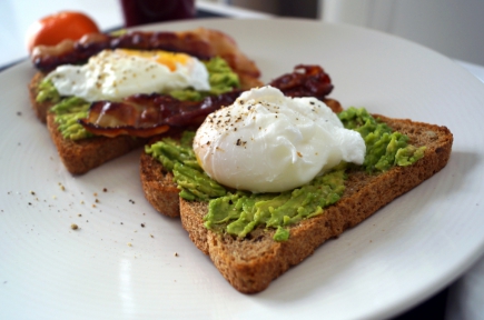 Sandwich with Avocado, Poached Egg and Crispy Bacon
